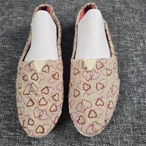 Toms Heart Patterned Flats - Beige and Pink